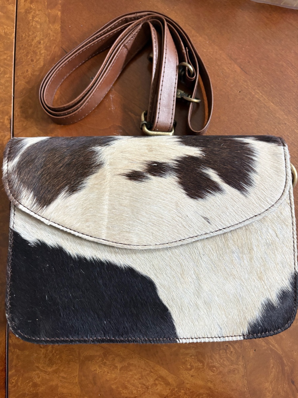 Hair-On-Hide Messenger Bag in Brown, Cream & Black New